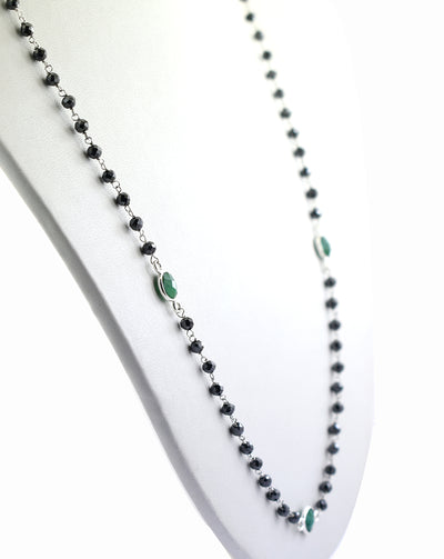ELEGANT 3 MM BLACK DIAMOND NECKLACE WITH EMERALDS - ZeeDiamonds