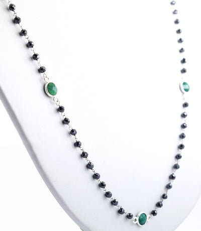 Very Elegant Black Diamond  & Emerald Gemstone Designer Chain Necklace - ZeeDiamonds