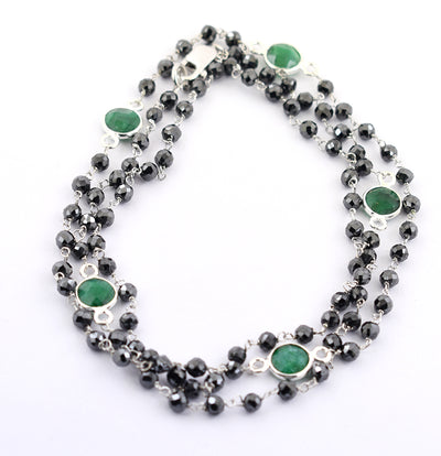 Very Elegant Black Diamond  & Emerald Gemstone Designer Chain Necklace - ZeeDiamonds