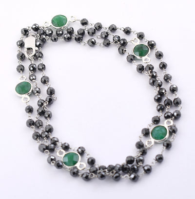 Very Elegant Black Diamond  & Emerald Gemstone Designer Chain Necklace - ZeeDiamonds