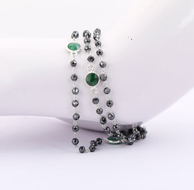 Very Elegant Black Diamond  & Emerald Gemstone Designer Chain Necklace - ZeeDiamonds