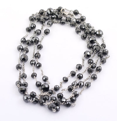 Certified 4-5 mm Black Diamond Beads Wire Necklace - ZeeDiamonds