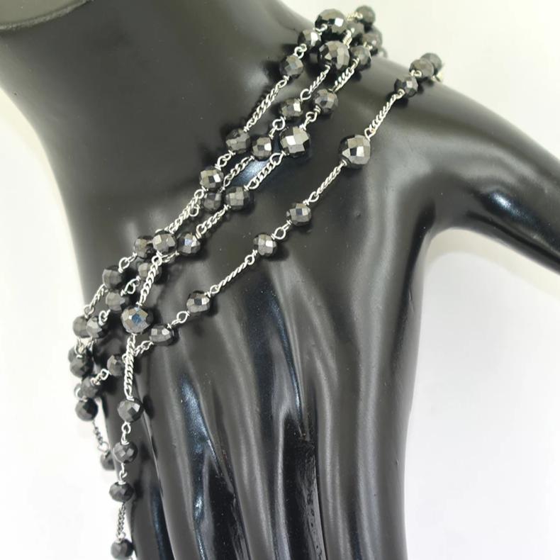 Certified 4-5 mm Black Diamond Beads Wire Necklace - ZeeDiamonds
