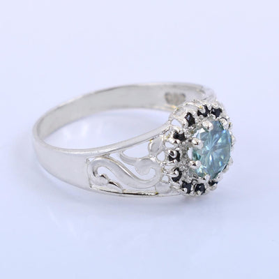 0.75 Ct Certified Elegant Blue Diamond Ring with Black Diamond Accents - ZeeDiamonds