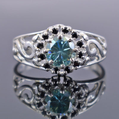 0.75 Ct Certified Elegant Blue Diamond Ring with Black Diamond Accents - ZeeDiamonds