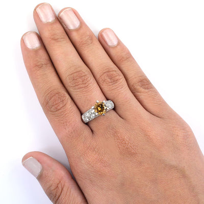 1.40 Ct Champagne Diamond Designer Ring with White Diamond Accents - ZeeDiamonds