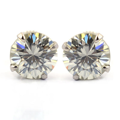 3.70Ct Elegant Off-White Diamond Solitaire Studs, Excellent Cut & Luster - ZeeDiamonds