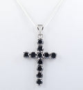 0.50 Ct Each, Certified Black Diamond Cross Pendant In White Gold Finish - ZeeDiamonds
