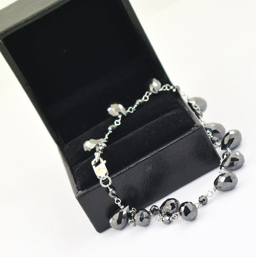 Certified 3mm Black Diamond Fancy Shape,Briolette Diamond Beads Bracelet - ZeeDiamonds