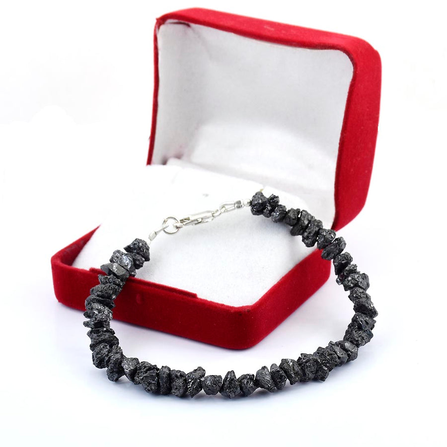 48.25 Ct Certified Black Rough Diamond Bracelet in 925 Silver- Great Style - ZeeDiamonds