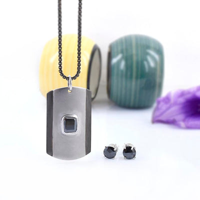 2.5 Ct Black Diamond Dog Tag handmade Pendant in 925 Silver - ZeeDiamonds