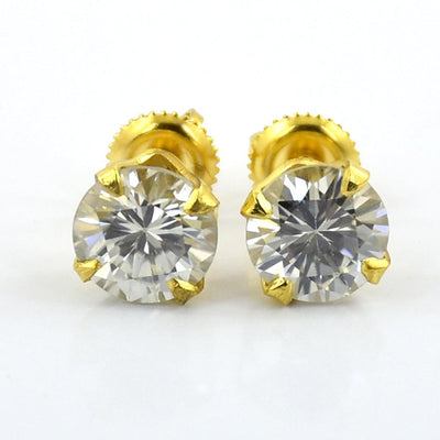 Certified 1.40Ct, Elegant Off-White Diamond Screw Back Solitaire Studs - ZeeDiamonds