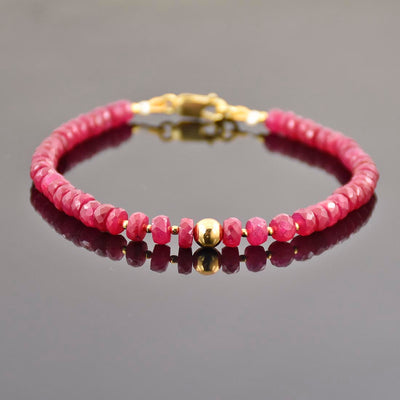 5-5.5mm Ruby Gemstone Bracelet with Golden Foil Bead, AAA Certified - ZeeDiamonds