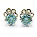 3.8 Ct Blue Diamond Solitaire Studs in 6 Prong Setting - ZeeDiamonds