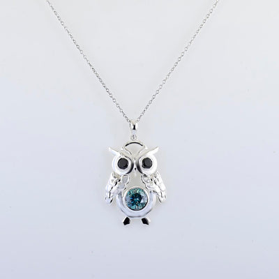 2 Ct AAA Certified, Blue Diamond Solitaire Owl Design Pendant - ZeeDiamonds