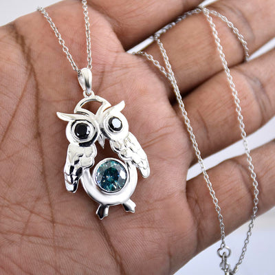 2 Ct AAA Certified, Blue Diamond Solitaire Owl Design Pendant - ZeeDiamonds