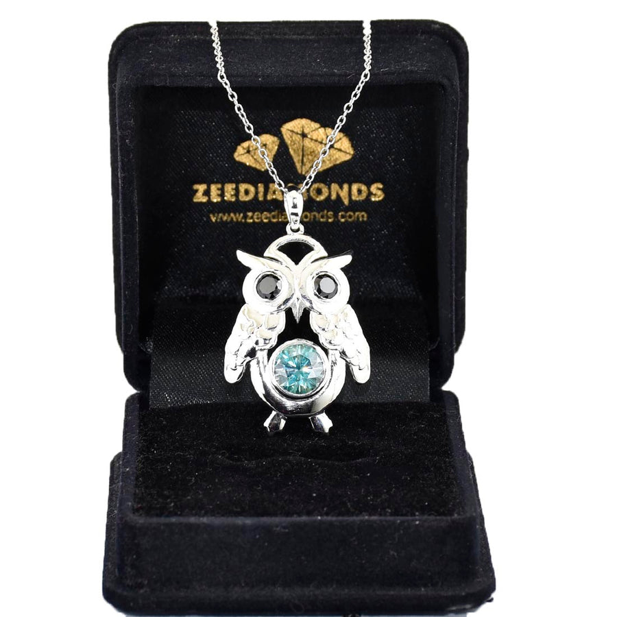 2 Ct AAA Certified, Blue Diamond Solitaire Owl Design Pendant - ZeeDiamonds