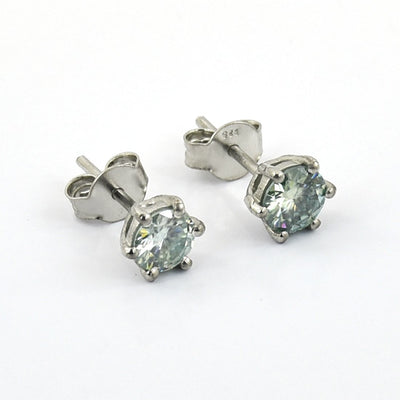 2 Ct Blue Diamond Solitaire Studs in 6 Prong Setting - ZeeDiamonds