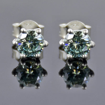 2 Ct Blue Diamond Solitaire Studs in 6 Prong Setting - ZeeDiamonds