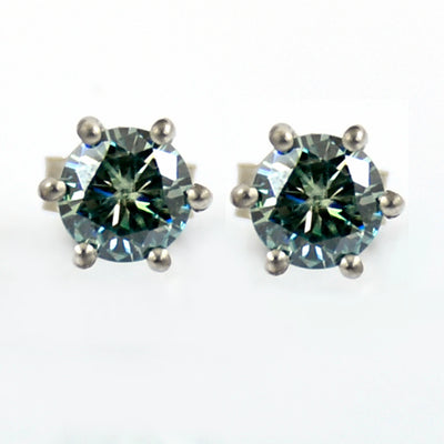 2 Ct Blue Diamond Solitaire Studs in 6 Prong Setting - ZeeDiamonds