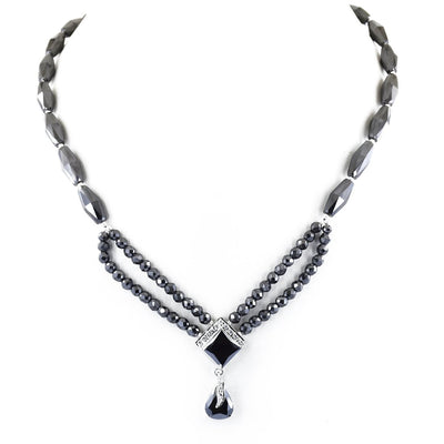 4 mm Round Black Diamond necklace 18 Fancy Drum 7x5 mm - ZeeDiamonds