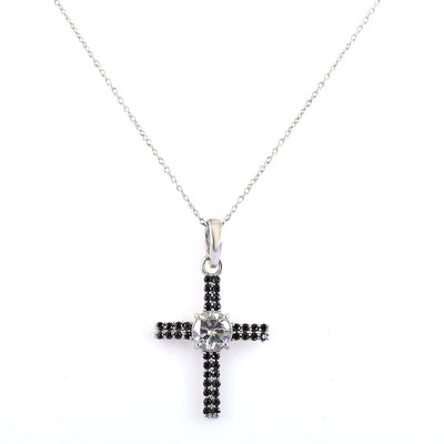 Certified Off-White Diamond Cross Pendant with Black Diamonds. - ZeeDiamonds