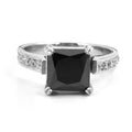 2.45 Ct Princess Shape Black Diamond Ring With Diamond Accents - ZeeDiamonds