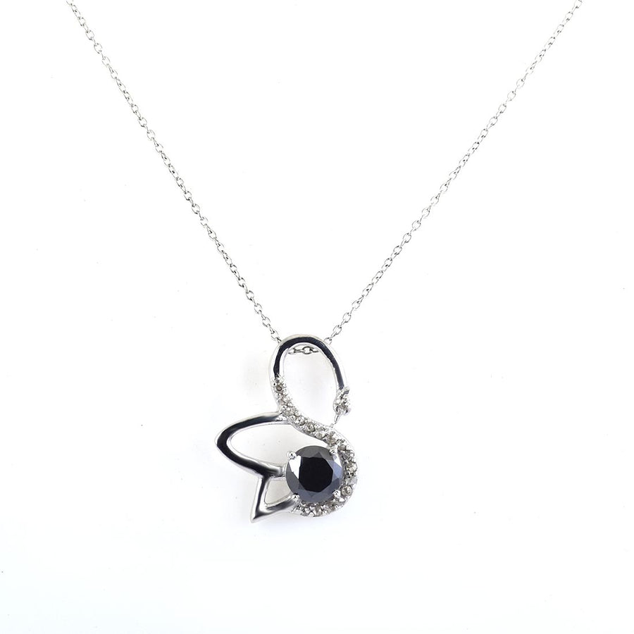 1.50 Ct Black Diamond Swan Design Pendant with White Diamond Accents - ZeeDiamonds