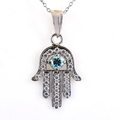 Blue Diamond Hamsa Hand Pendant-AAA Certified. Brings good luck! - ZeeDiamonds