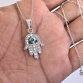 Blue Diamond Hamsa Hand Pendant-AAA Certified. Brings good luck! - ZeeDiamonds