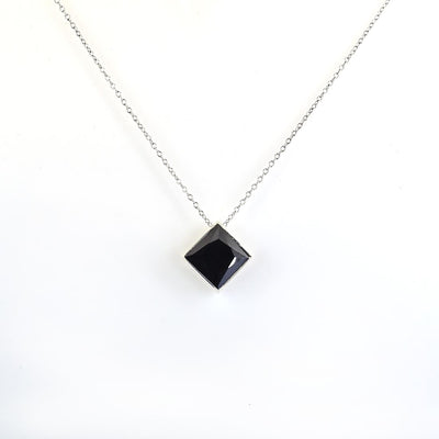 6.20 Ct Princess Shape Black Diamond Solitaire Pendant with Bezel Setting - ZeeDiamonds