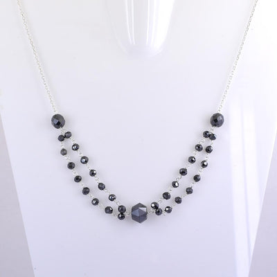 4 mm, Round Black Diamond Beautiful Two Row Chain Necklace - ZeeDiamonds