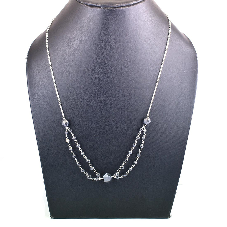 4 mm, Round Black Diamond Beautiful Two Row Chain Necklace - ZeeDiamonds