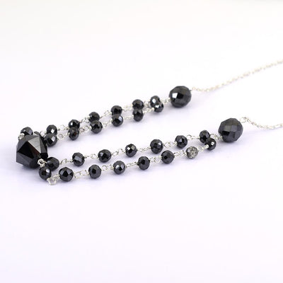 4 mm, Round Black Diamond Beautiful Two Row Chain Necklace - ZeeDiamonds