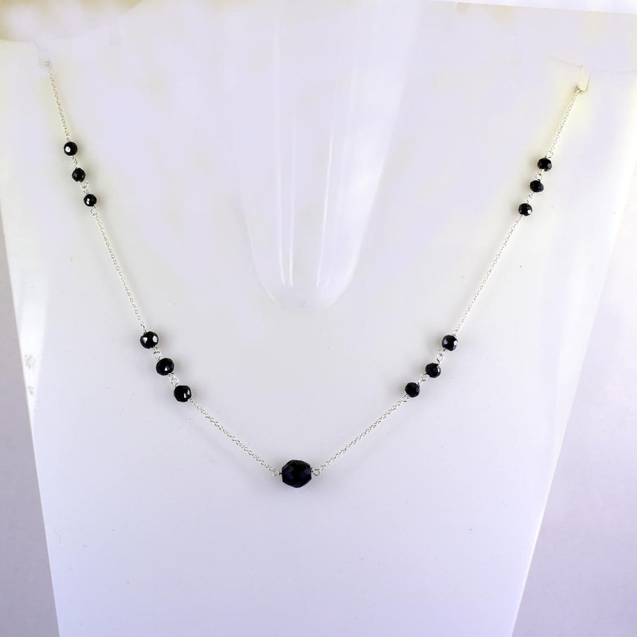 8 mm Round Black Diamond Beads Silver Chain Necklace, Gift for Women's - ZeeDiamonds