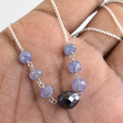 14.30 Ct Black Diamond & Tanzanite Gemstone Chain Necklace, Great Gift - ZeeDiamonds