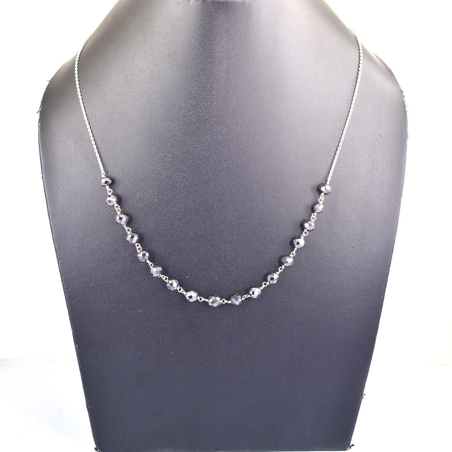 5 mm Round Black Diamond Beads Chain Necklace - ZeeDiamonds
