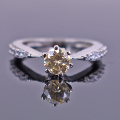 Gorgeous Champagne Diamond Ring with White Stone Accents - ZeeDiamonds