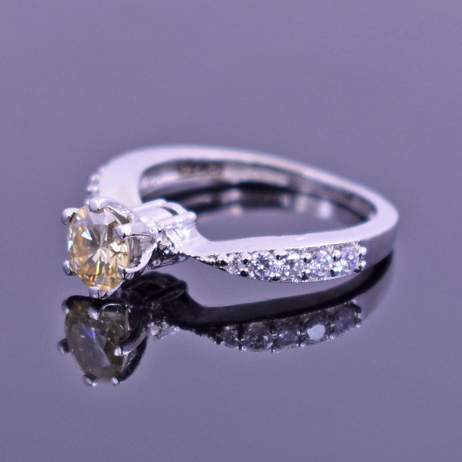 Gorgeous Champagne Diamond Ring with White Stone Accents - ZeeDiamonds