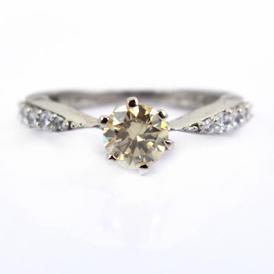 Gorgeous Champagne Diamond Ring with White Stone Accents - ZeeDiamonds