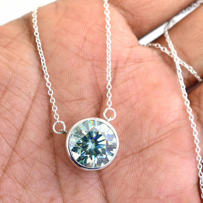 5 Carat Beautiful Blue Diamond Solitaire Pendant in 925 Silver, Bezel Design & Great Sparkle ! Gift For Birthday/Wedding! - ZeeDiamonds