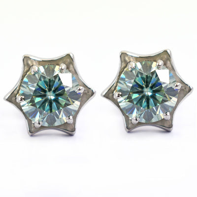 3Ct Blue Diamond Solitaire Star Design Studs, 100% Certified, Great Brilliance ! - ZeeDiamonds