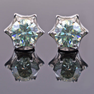 3Ct Blue Diamond Solitaire Star Design Studs, 100% Certified, Great Brilliance ! - ZeeDiamonds