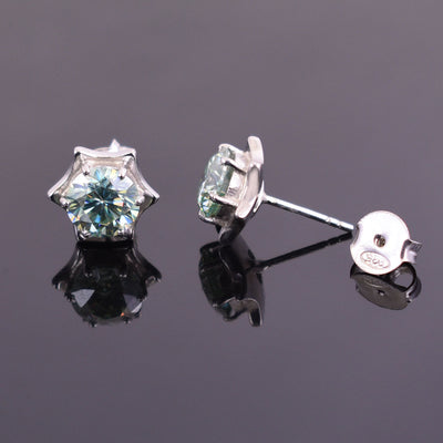 3Ct Blue Diamond Solitaire Star Design Studs, 100% Certified, Great Brilliance ! - ZeeDiamonds