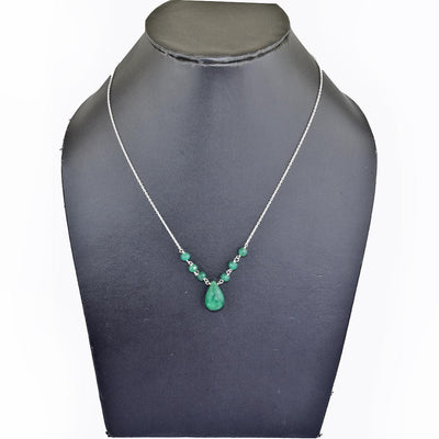 Emerald Gemstone Chain Necklace With Emerald Drop In 925 Silver - ZeeDiamonds