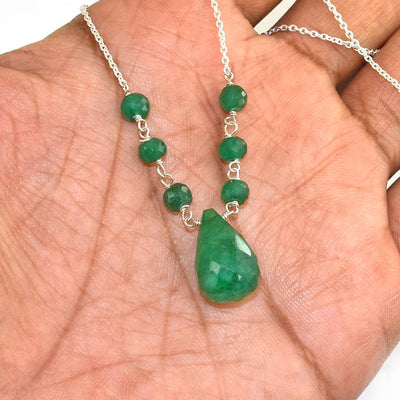 5 mm Certified Emerald Beads Chain Necklace in Sterling Silver - ZeeDiamonds