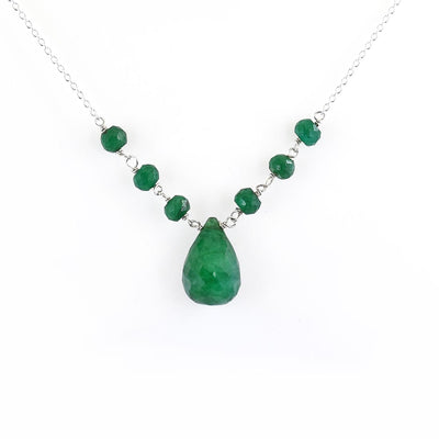 Emerald Gemstone Chain Necklace With Emerald Drop In 925 Silver - ZeeDiamonds