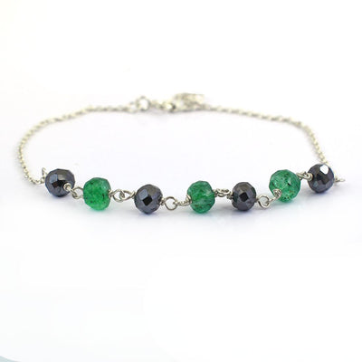 5 mm Certified Emerald Gemstone Chain Bracelet With Black Diamond Bead - ZeeDiamonds