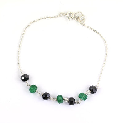 5 mm Certified Emerald Gemstone Chain Bracelet With Black Diamond Bead - ZeeDiamonds