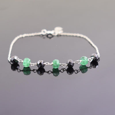 5 mm Certified Emerald Gemstone Chain Bracelet With Black Diamond Bead - ZeeDiamonds